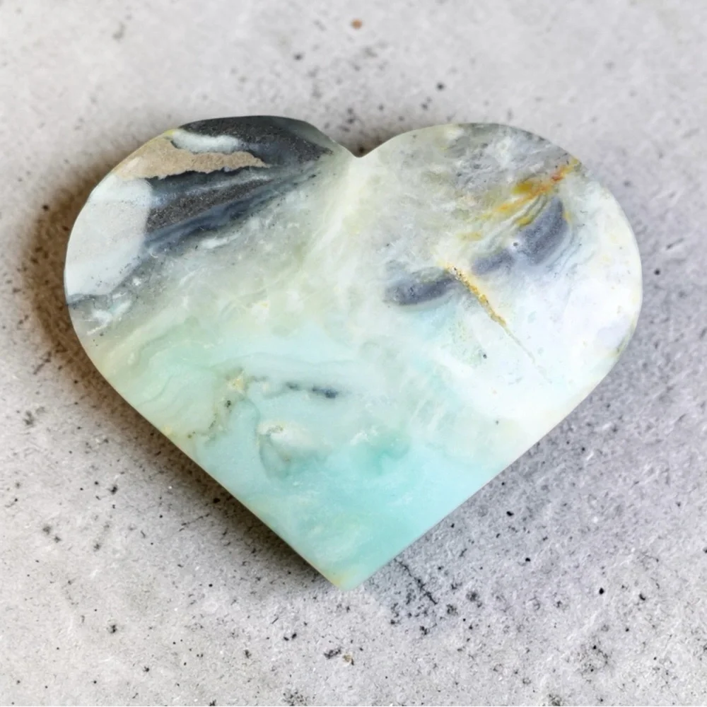 Amazonite, calcite and quartz Large Heart Shape Hand Carved Natural Stone